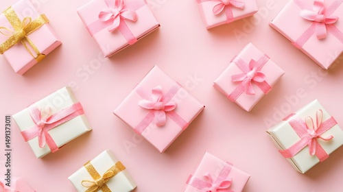 Pink and Gold Gift Boxes Pattern Background