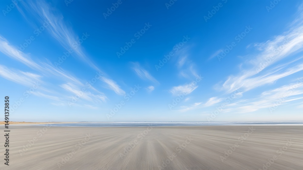 Naklejka premium Serene Beach Landscape with Cirrus Clouds and Sandy Shore