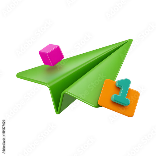 3D Illustration of Fast Online Communication with Paper Rocket and Message Envelope on Transparent Background
