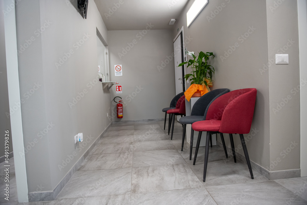 Fototapeta premium Professional healthcare facility entrance with clean design and organized reception space