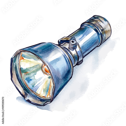 Hand-crank Flashlight, watercolor painting vector, high quality, isolated on a white background.