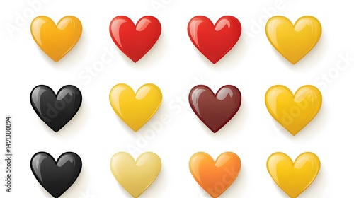Glossy Heart Icons Set Colorful Love Symbols