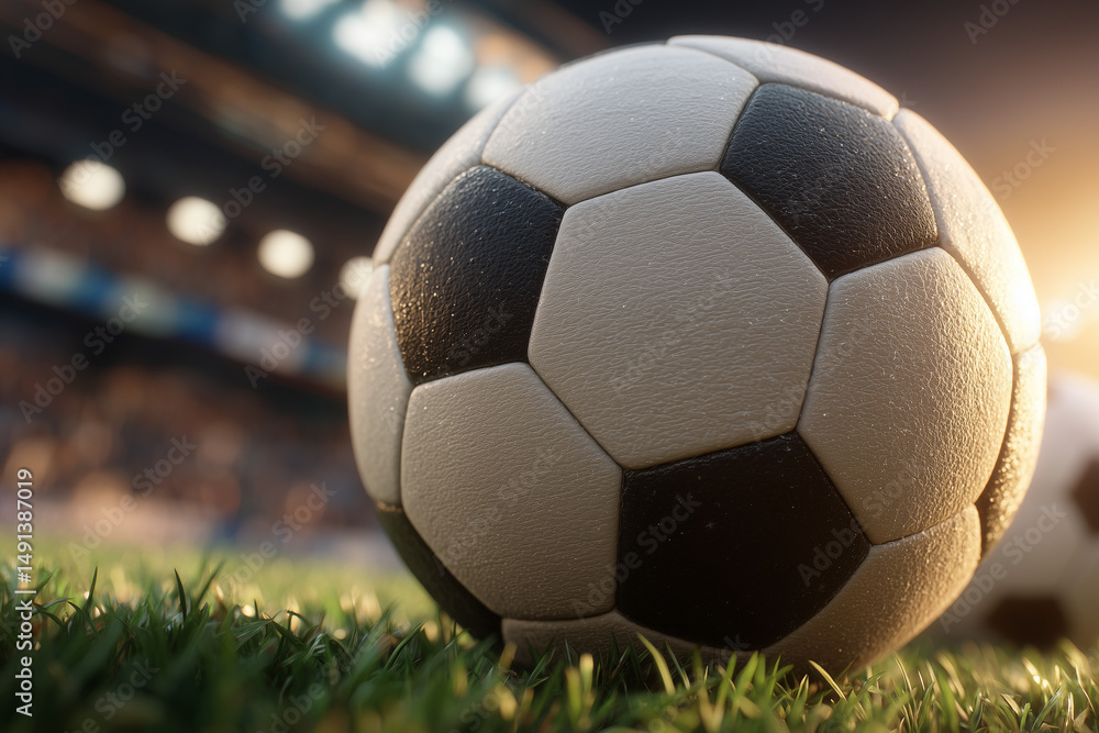 Fototapeta premium Close-Up Soccer Ball on Lush Green Field