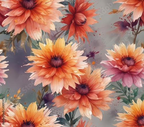 Exploding floral watercolor, rich color palette,  texture,  floral