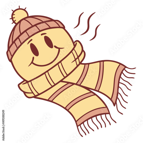 Smiley Heat Patch on Cozy Scarf - No Background. Perfect for: Winter Wellness Season, Cozy Fashion Week, Comfort Day