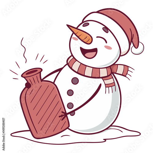 Cute Snowman with Hot Water Bottle Illustration. Perfect for: Winter Festival, Hugging Day, Snow Season