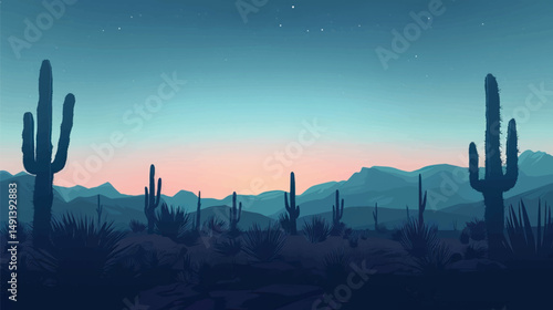 Cacti in a desert landscape. silhouette illustration