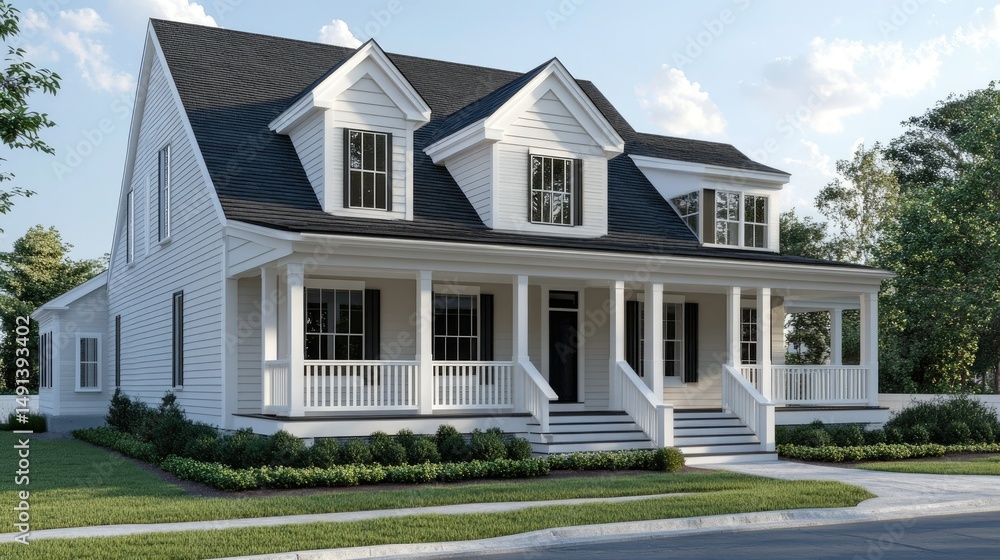 Dream Suburban Home: Elegant White House with Wrap-Around Porch Dream Suburban Home: Elegant White House with Wrap-Around Porch