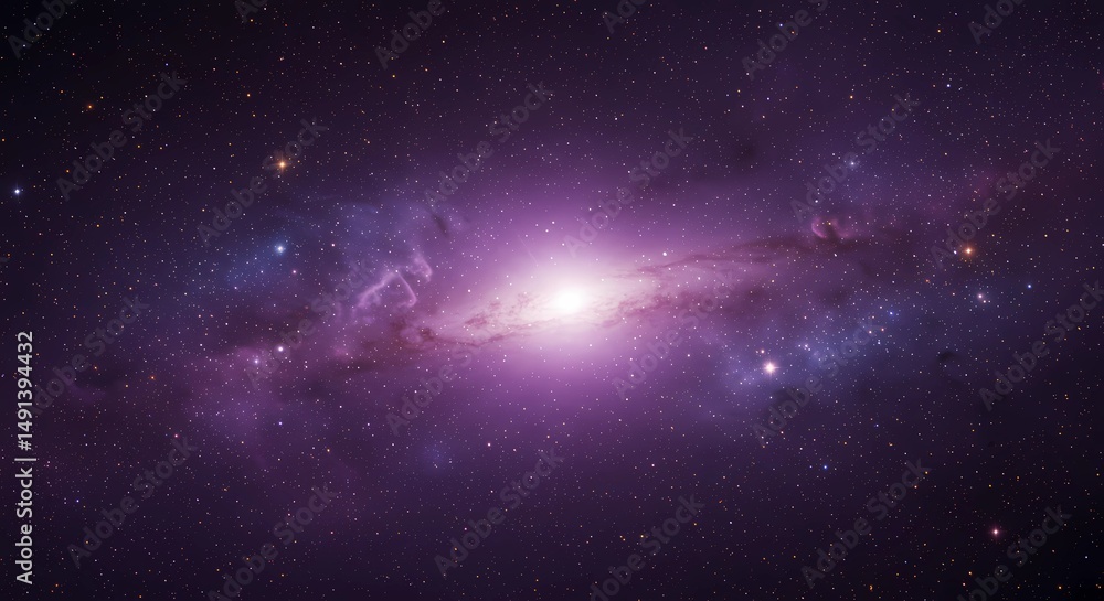 Fototapeta premium Stunning galaxy featuring a bright central core and surrounding stars