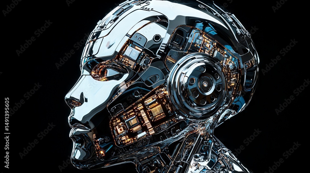 Fototapeta premium Futuristic humanoid robot with intricate internal circuitry and reflective surface