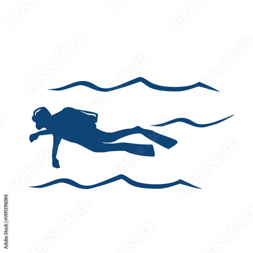 vector silhouette of a diver in the water