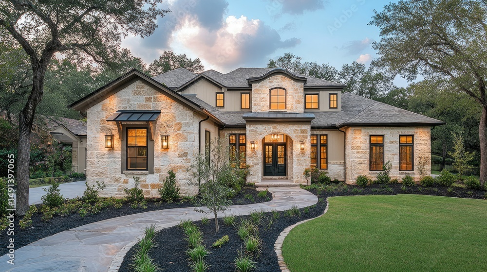 Luxury Stone House at Dusk Luxury Stone House at Dusk