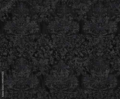 Intricate black damask, seamless floral vines ,  luxury,  elegant,  ornate
