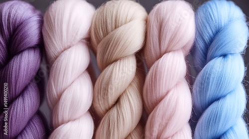 Colorful yarn skeins, close-up studio shot