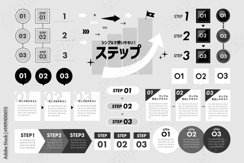 バナーやブログで使えるシンプルなステップ素材セット