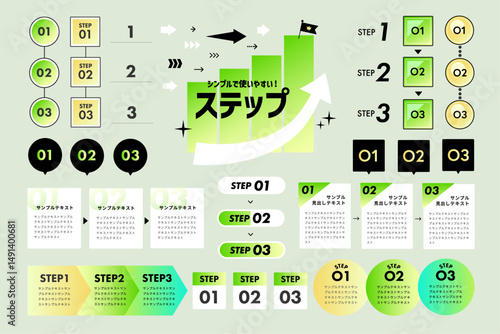 バナーやブログで使えるシンプルなステップ素材セット