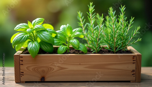 Wallpaper Mural Flowerpot Raised Wooden Planter Box With Basil Torontodigital.ca