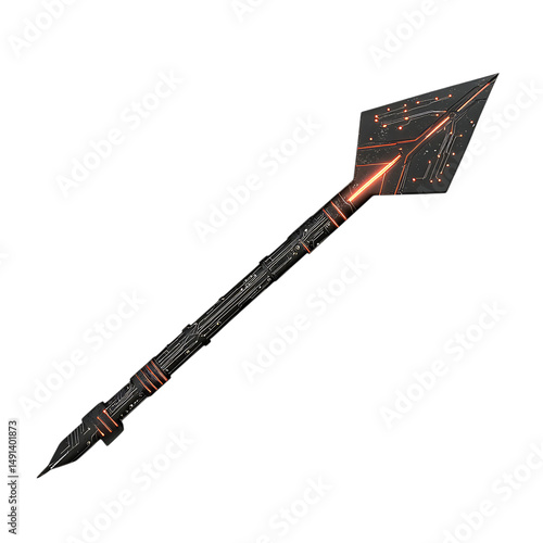 A Satin Black Arrow with Glowing Circuit Patterns Isolated on Transparent Background