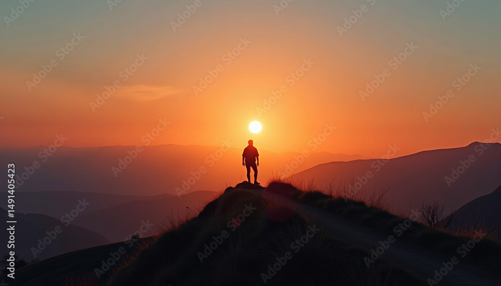 Fototapeta premium Mountainous Landform Silhouette At Twilight Glow