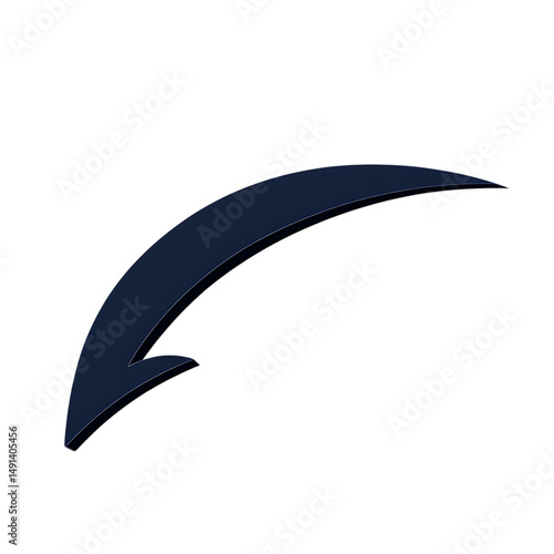 Modern Arrow with Smooth Curves in Deep Navy Colour Isolated on Transparent Background