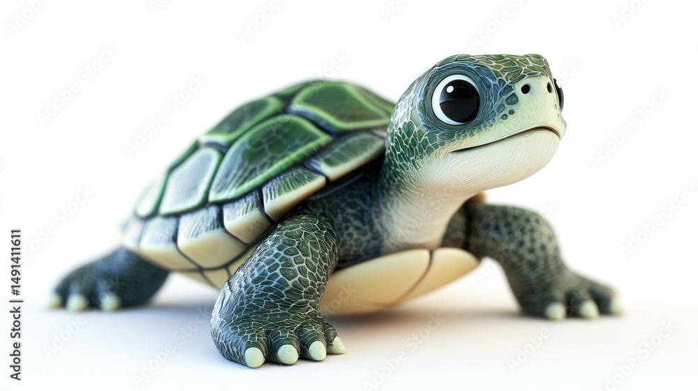 Obraz premium Cute cartoon turtle, looking upward