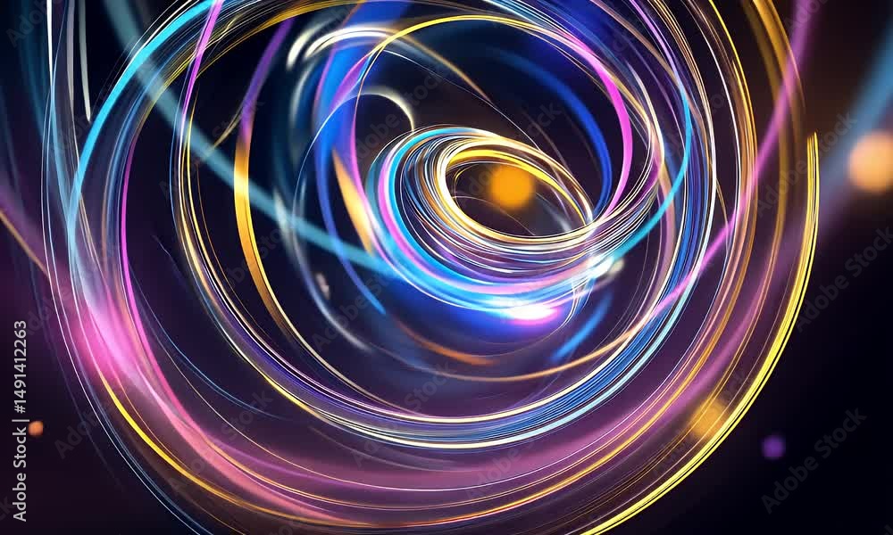 Abstract Swirls of Light in Blue Pink Gold and White on a Dark Background with Bokeh Effects Abstract Swirls of Light in Blue Pink Gold and White on a Dark Background with Bokeh Effects
