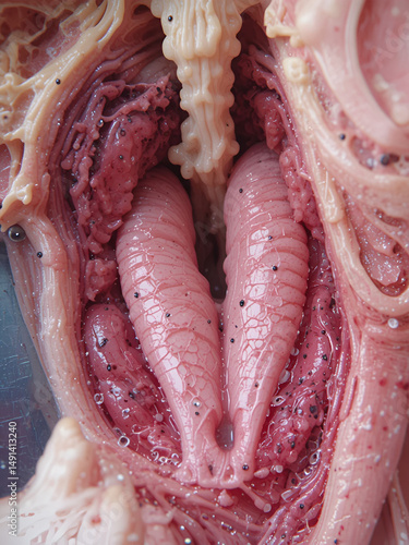 Close-Up Microscopic View Of Human Throat Anatomy Showcasing Glandular Structures And Tissue Formations