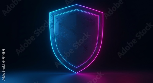 Security concept. Glowing shield icon. Modern futuristic technology background
