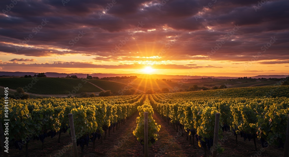 Fototapeta premium Vineyard Sunset View