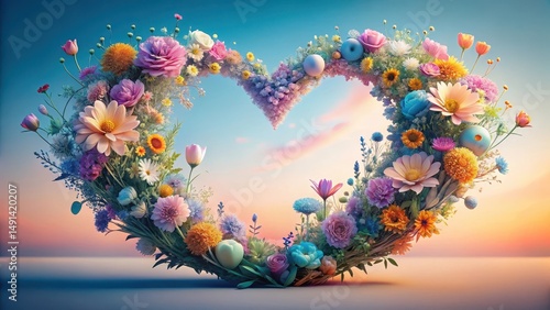 Heart Shaped Floral Arrangement at Sunset A Vibrant Display of Colorful Blooms and Delicate Greenery