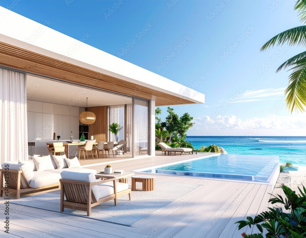 Fototapeta premium Tropical Haven Infinity Pool Villa with Ocean View Paradise.