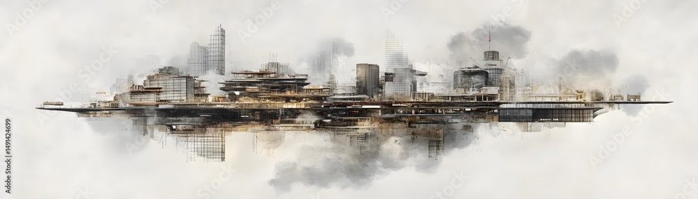 Fototapeta premium Floating city skyline artistic illustration