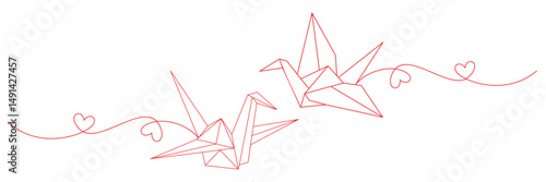 origami paper crane line art style vector
