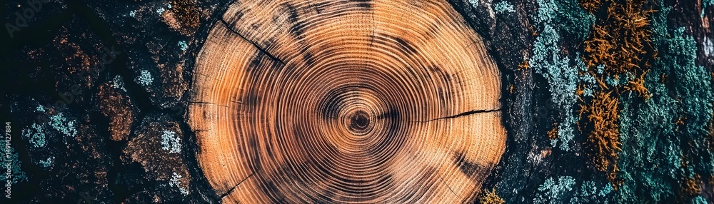 Fototapeta premium Close-up view of a tree stump's annual rings.