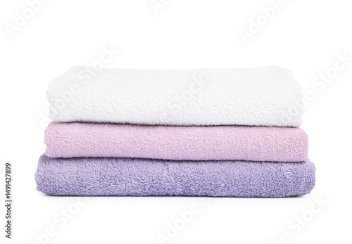 Stack of clean towels isolated on white
