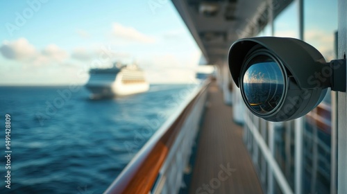 Close up view of Closed circuit TV camera on a cruise ship.
