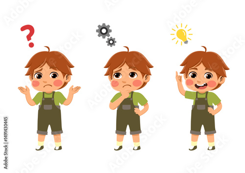 happy funny kids looking for idea process. suitable for use for child theme design elements