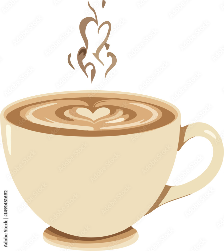 custom made wallpaper toronto digitalRomantic Coffee Cup with Heart-Shaped Latte Art and Steam – Vector Illustration