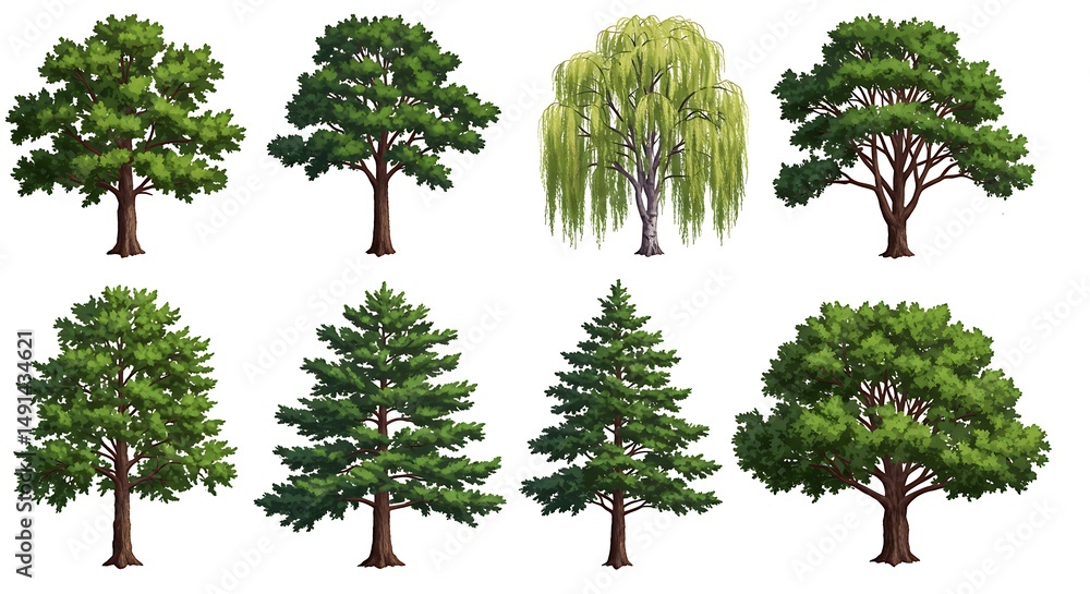 Fototapeta premium Collection of trees illustration