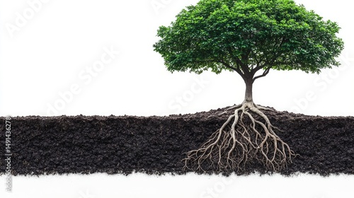 Isolated depiction of a tree's roots and soil.