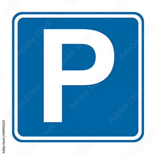 This is a blue square parking sign with a white letter 