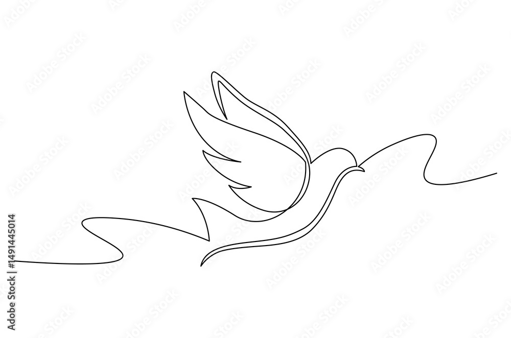 Obraz premium Continuous one line drawing of Flying up dove bird. Single line drawing illustration of Flying Birds. Symbol of peace and freedom concept vector art. Doodle line illustration.
