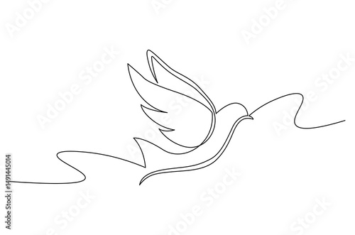 Continuous one line drawing of Flying up dove bird. Single line drawing illustration of Flying Birds. Symbol of peace and freedom concept vector art. Doodle line illustration.