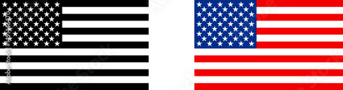 American flag on a transparent background. Color and black and white American flag