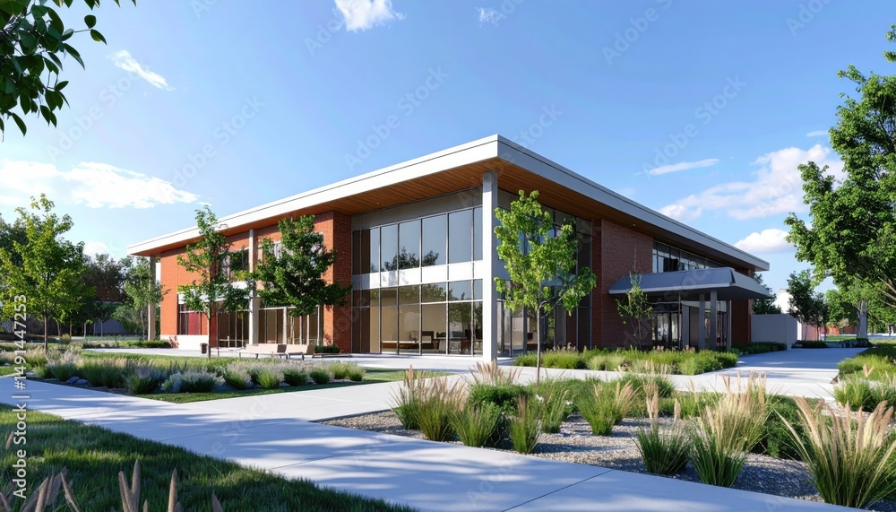 Modern Business Hub Elegant architecture with landscape, and day view. Modern Business Hub Elegant architecture with landscape, and day view.