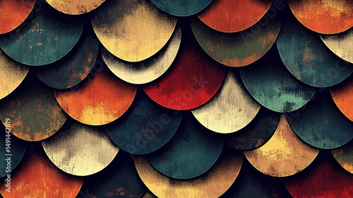 Wallpaper Mural Colorful overlapping semicircles pattern with a textured and vintage aesthetic Torontodigital.ca