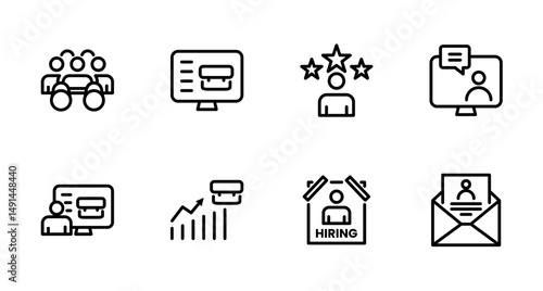 Hiring Process Line Icons. Recruitment, Job Application, Interview, Candidate Selection Vector Set