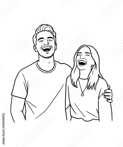 Couple laughing together. Overjoyed young boy and girl smile