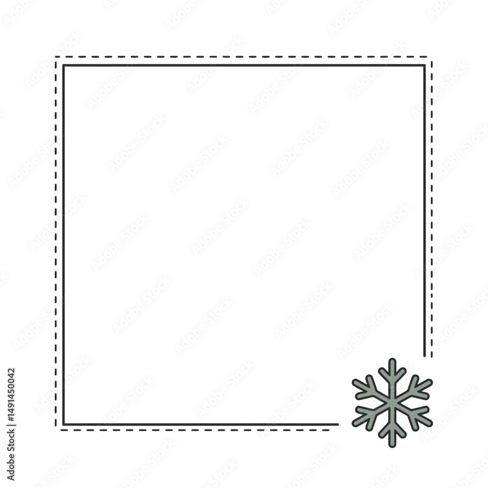 Fototapeta premium Minimalist frame border with snowflake design for winter decor 