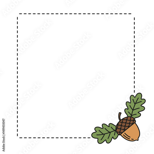 Minimalist frame border with acorn and leaves in simple design  
